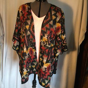 Belle Du Jour Women's Boho Open Front Cardigan Large Aztec Southwest Design